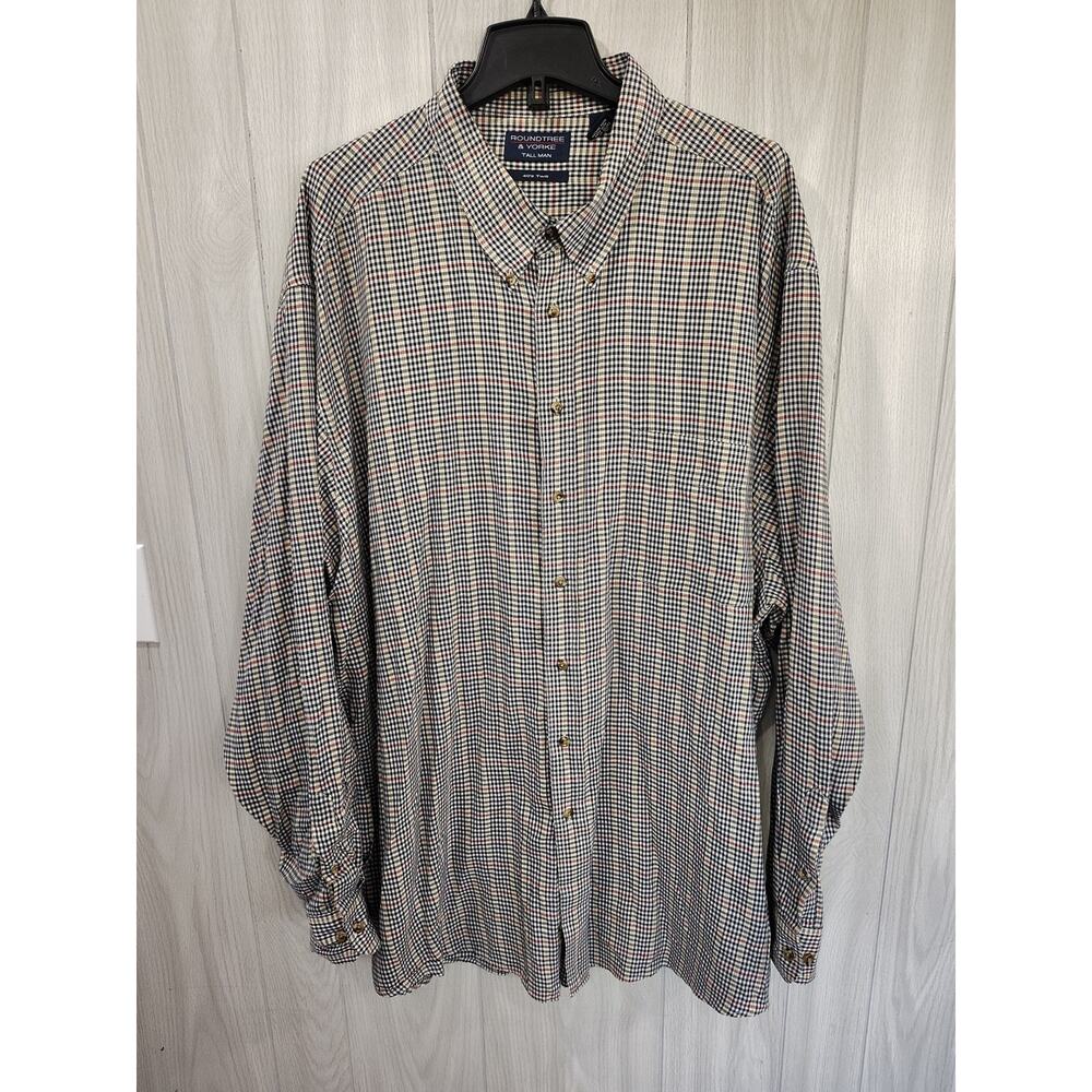 Roundtree & Yorke Tall Man 40s Twill Plaid Long Sleeve Button Up Shirt Size 4XLT